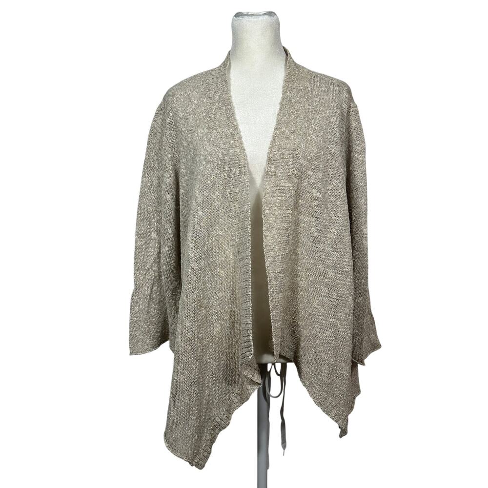 Eileen‎ Fisher Linen Blend Open Cardigan 1X Beige Oatmeal Draped Lightweight